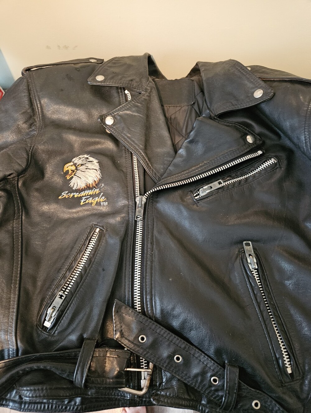 Vintage Screaming Eagle Leather Bomber Jacket - Picture 4 of 16